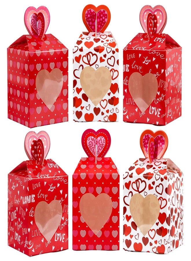 Whaline 24Pcs Valentine's Day Treat Boxes 3 Design Red Heart Cardboard Box with Window Heart Top Valentines Paper Gift Container for Goodie Cookie Candy Sweet Party Favors - Image 1